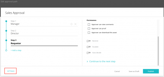 Settings link